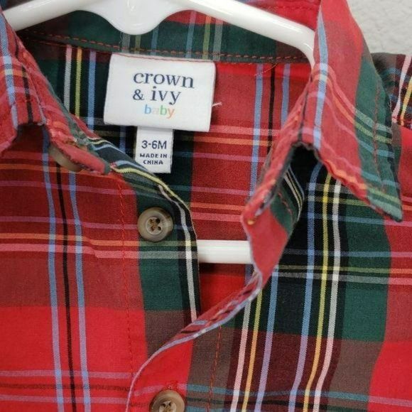 Crown & Ivy Plaid Red and Green Christmas Long Sleeve‎ Size 3-6 Months Shirt - Picture 2 of 7